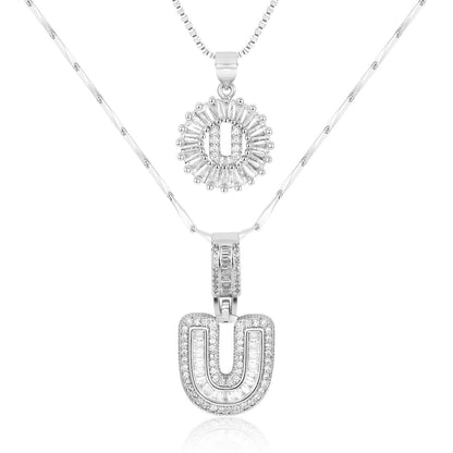 Set of 2 - 14k Gold Initial Necklaces with Diamonds