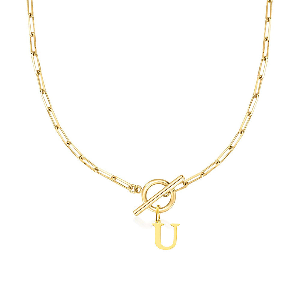 Circle Lock Clasp Necklace with Paperclip Letter Initial