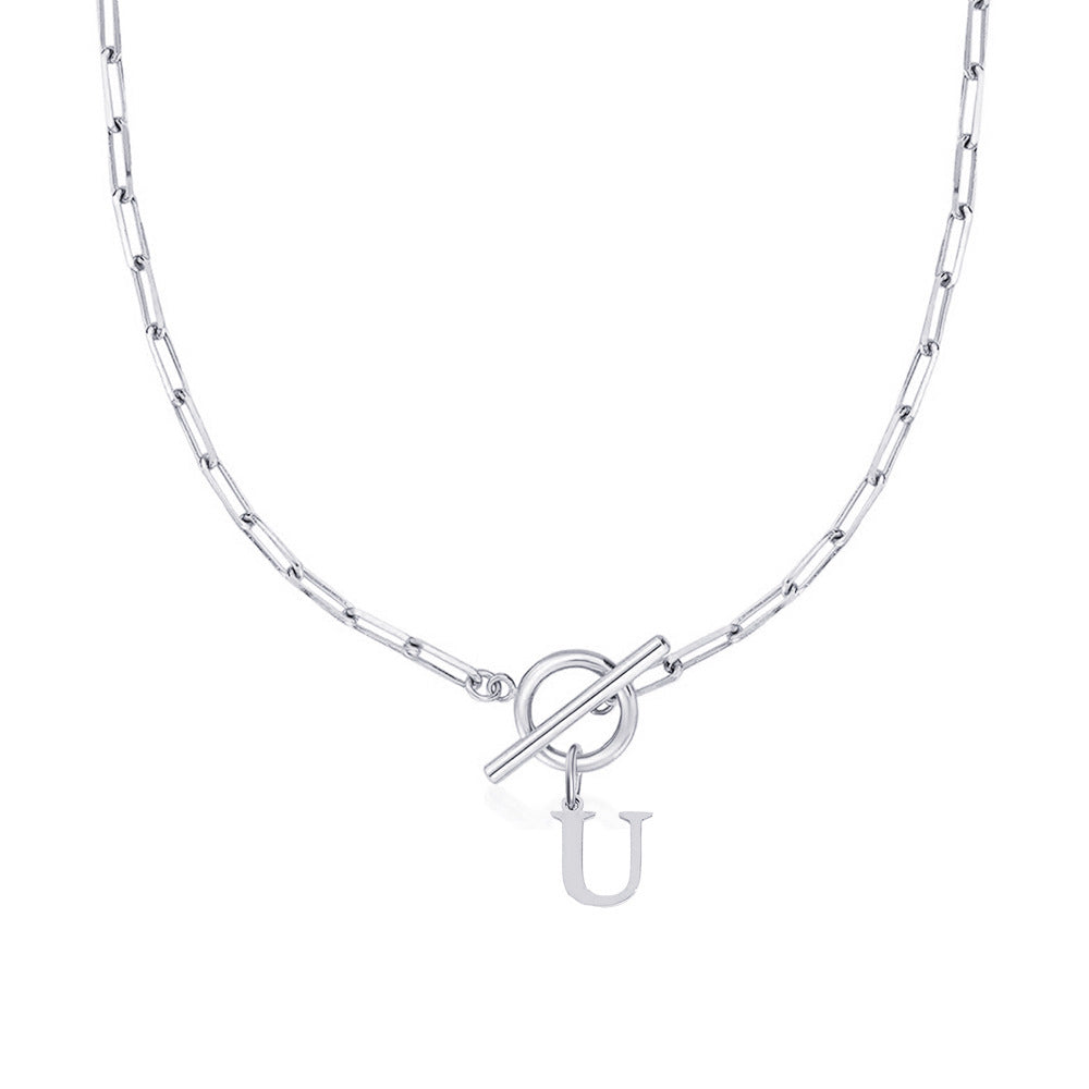 Circle Lock Clasp Necklace with Paperclip Letter Initial