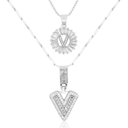 Set of 2 - 14k Gold Initial Necklaces with Diamonds