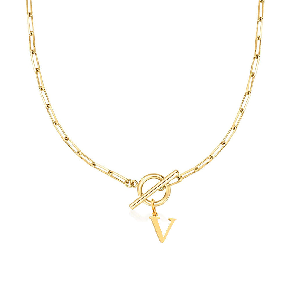Circle Lock Clasp Necklace with Paperclip Letter Initial