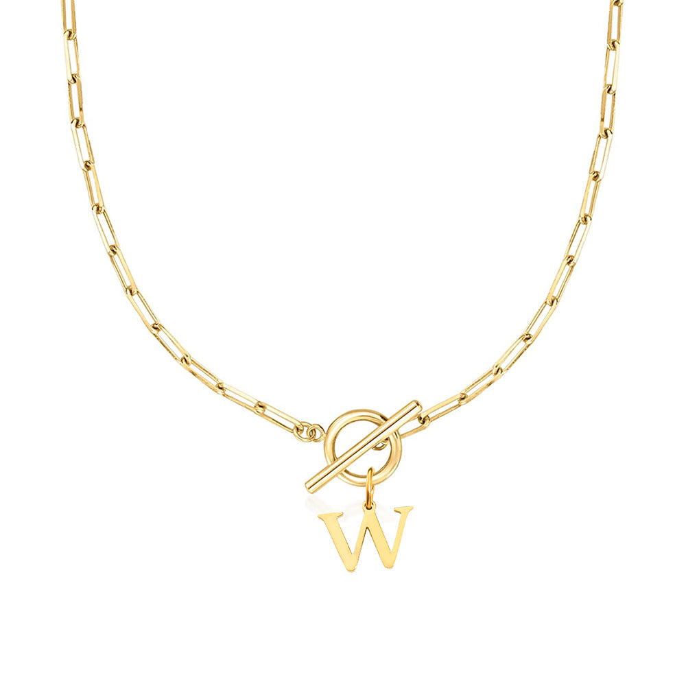 Circle Lock Clasp Necklace with Paperclip Letter Initial