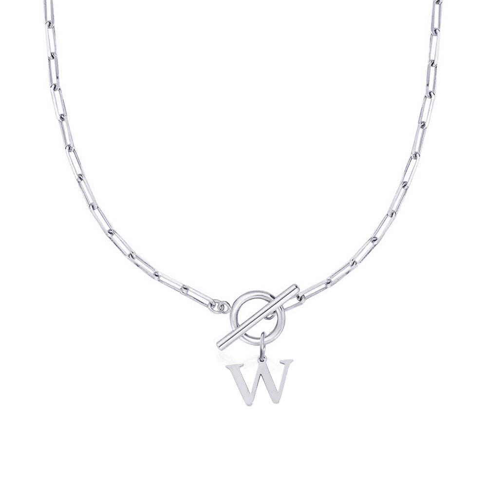 Circle Lock Clasp Necklace with Paperclip Letter Initial