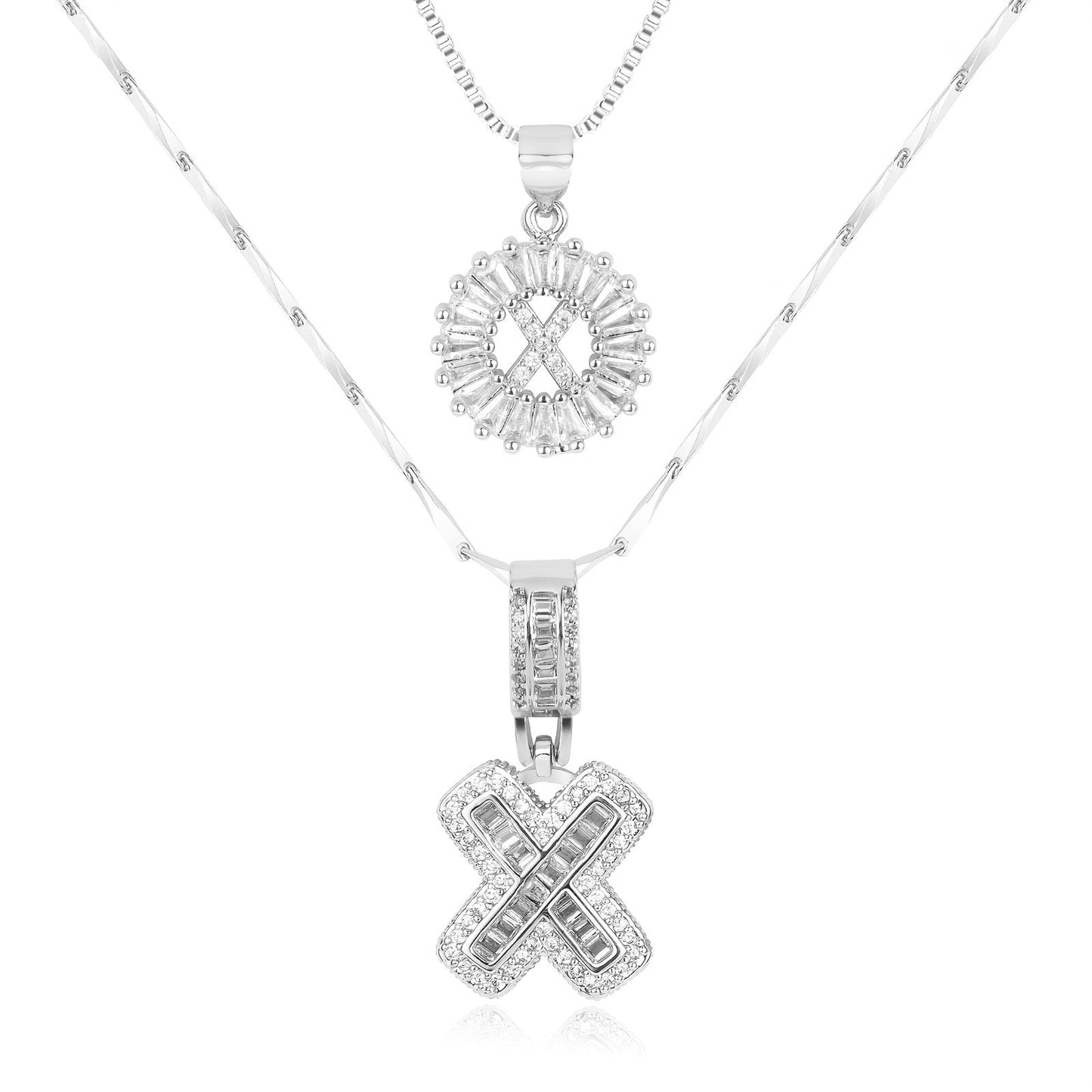 Set of 2 - 14k Gold Initial Necklaces with Diamonds