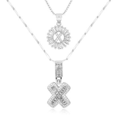 Set of 2 - 14k Gold Initial Necklaces with Diamonds