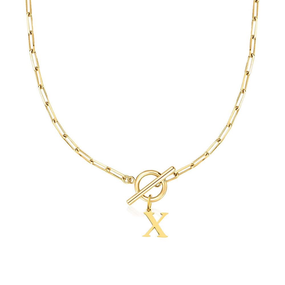 Circle Lock Clasp Necklace with Paperclip Letter Initial