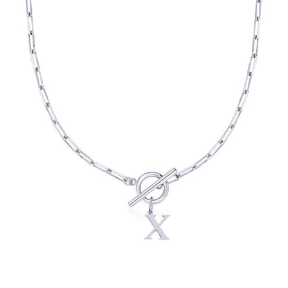 Circle Lock Clasp Necklace with Paperclip Letter Initial