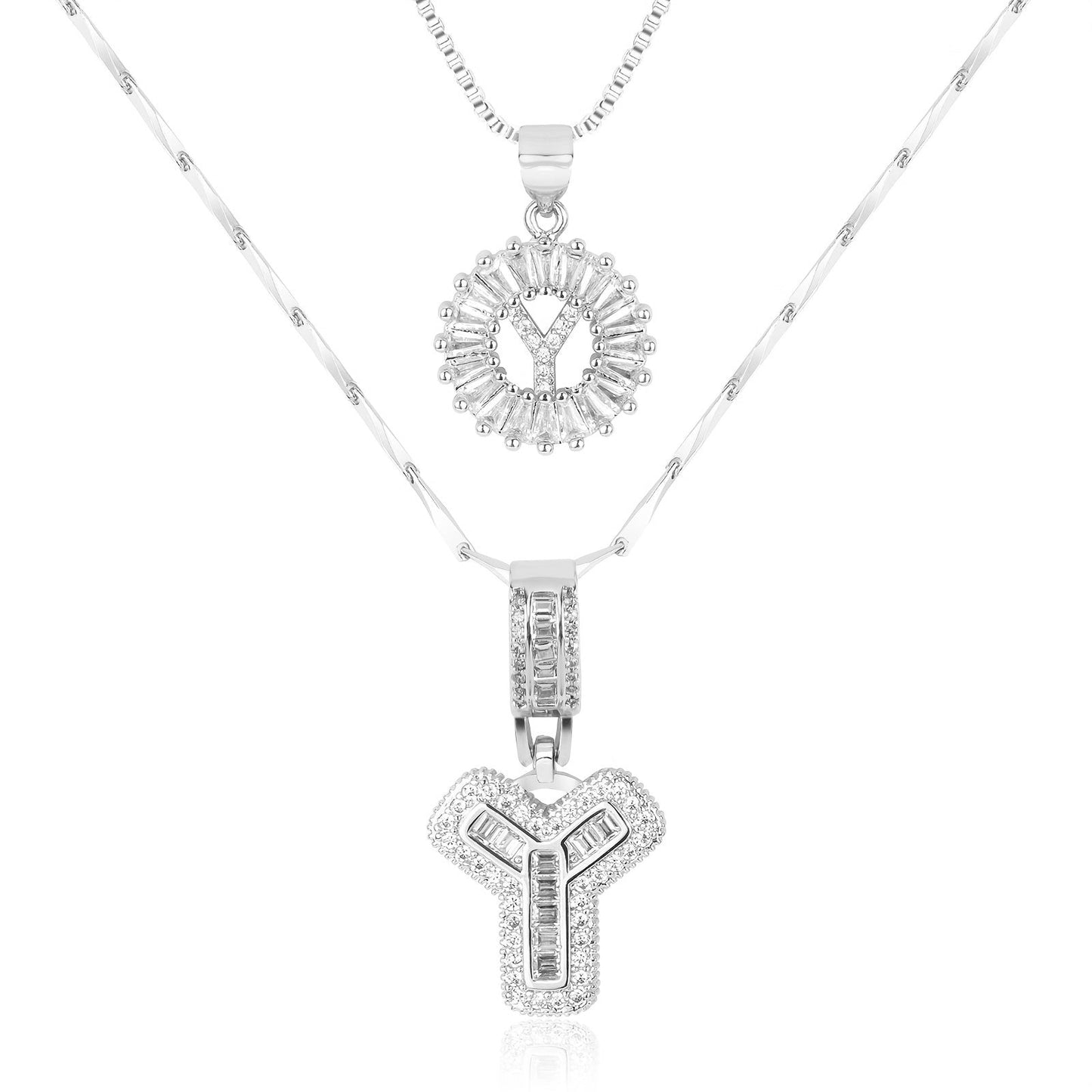 Set of 2 - 14k Gold Initial Necklaces with Diamonds