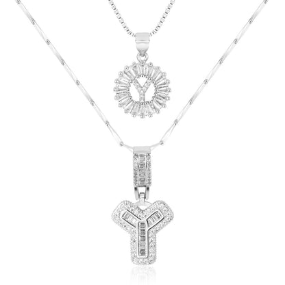 Set of 2 - 14k Gold Initial Necklaces with Diamonds