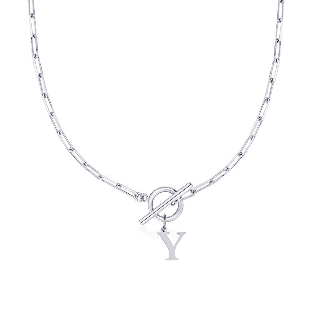 Circle Lock Clasp Necklace with Paperclip Letter Initial