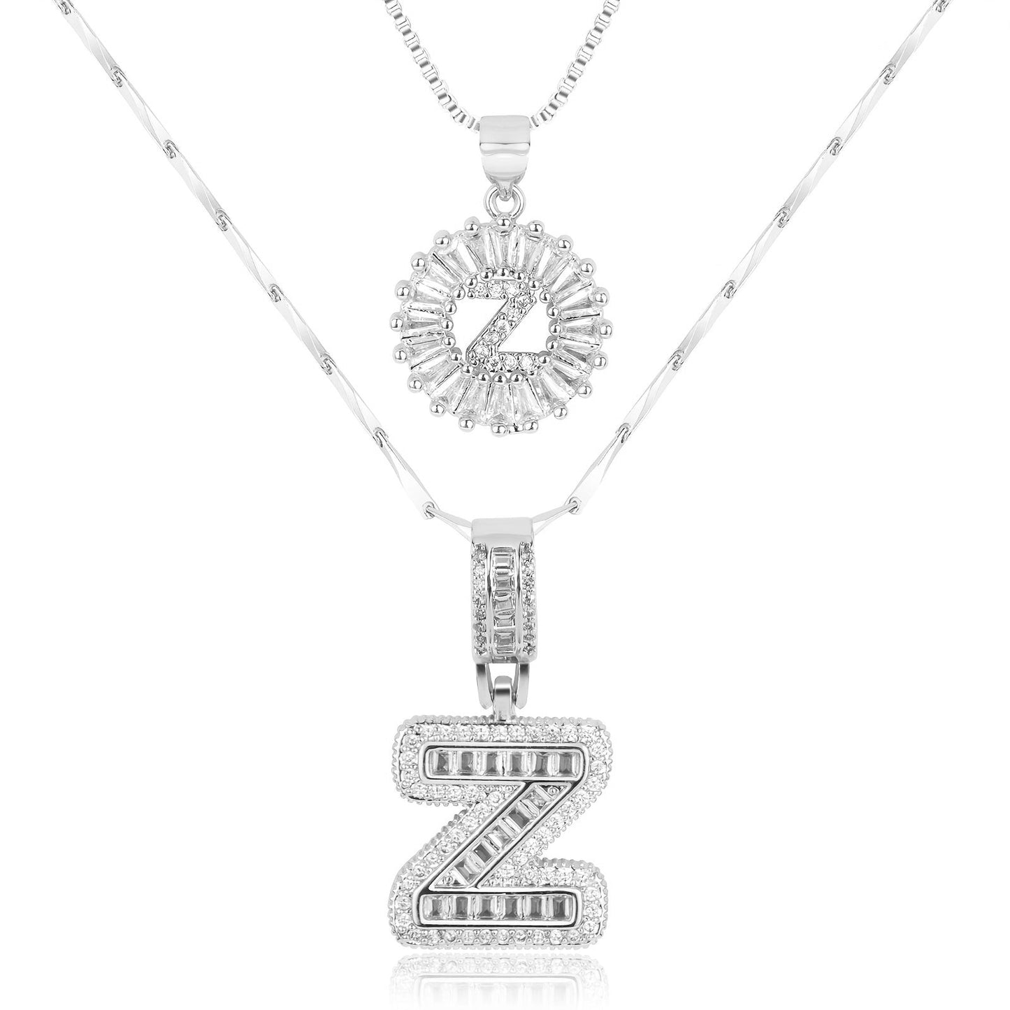 Set of 2 - 14k Gold Initial Necklaces with Diamonds