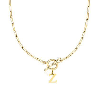 Circle Lock Clasp Necklace with Paperclip Letter Initial
