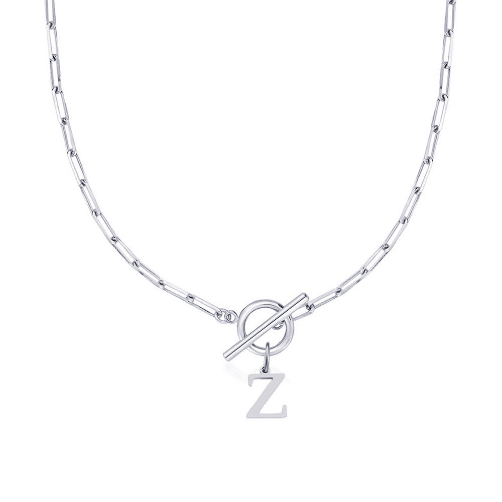 Circle Lock Clasp Necklace with Paperclip Letter Initial