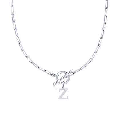 Circle Lock Clasp Necklace with Paperclip Letter Initial