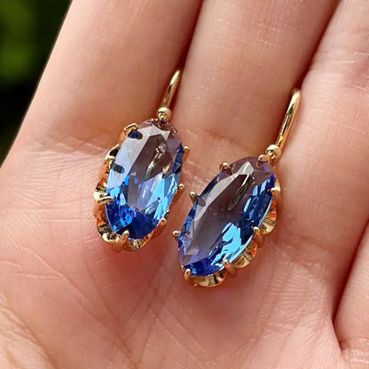 Golden Blue Floral Earrings