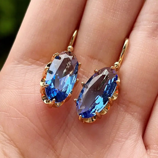 Golden Blue Floral Earrings