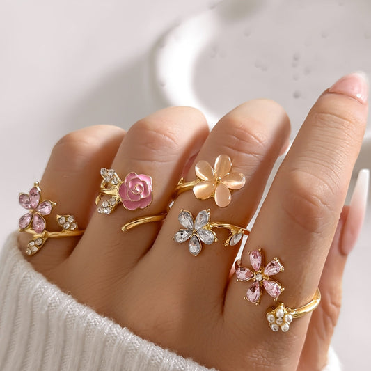 Rhinestone and Pearl Alloy Ring Collection