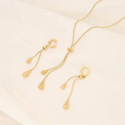 Adjustable Lariat Necklace with Droplet Pendant and Matching Earrings