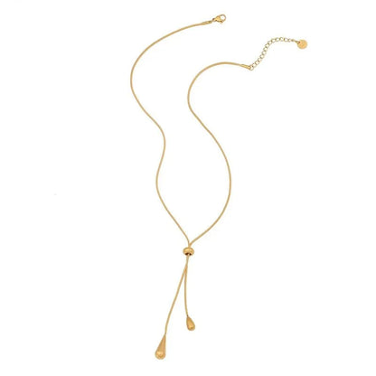 Adjustable Lariat Necklace with Droplet Pendant and Matching Earrings