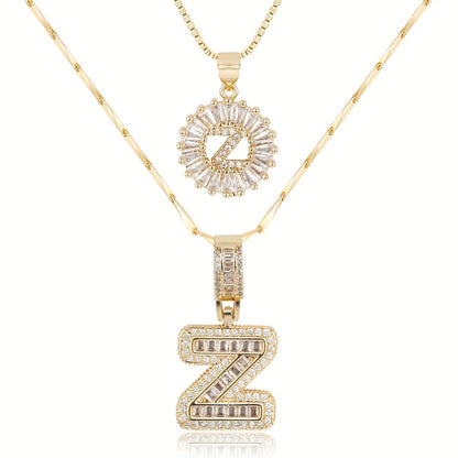 Set of 2 - 14k Gold Initial Necklaces with Diamonds