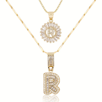 Set of 2 - 14k Gold Initial Necklaces with Diamonds