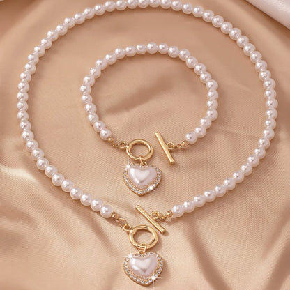 Heart-Shaped Beaded Pendant Bracelet and Necklace Duo