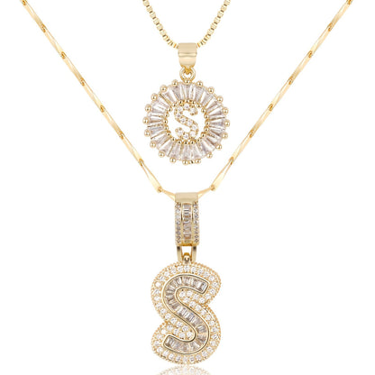 Set of 2 - 14k Gold Initial Necklaces with Diamonds
