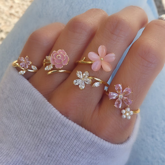 Rhinestone and Pearl Alloy Ring Collection