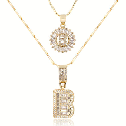 Set of 2 - 14k Gold Initial Necklaces with Diamonds