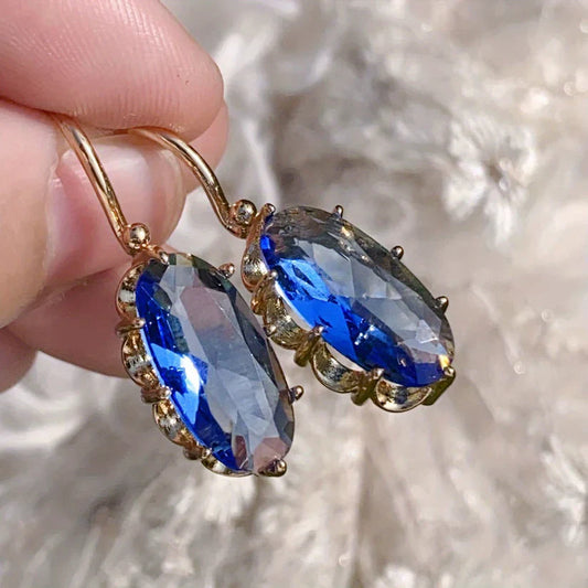 Golden Blue Floral Earrings