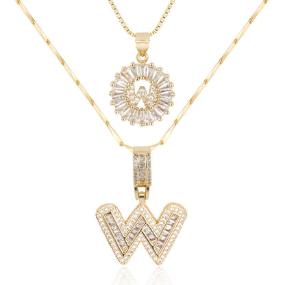 Set of 2 - 14k Gold Initial Necklaces with Diamonds