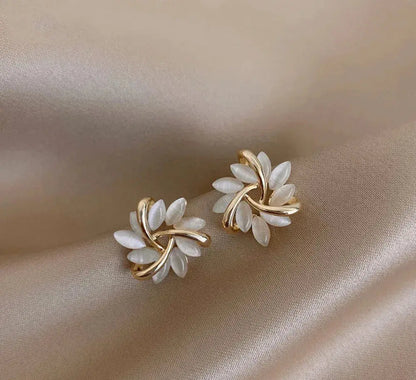 Stunning Gold Opal Petal Circle Stud Earrings