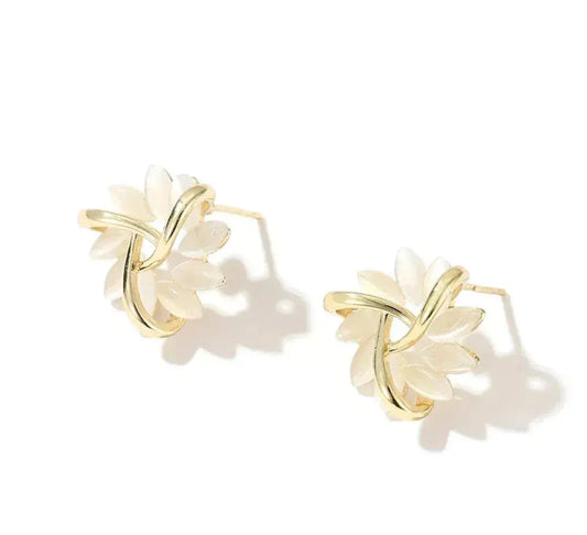 Stunning Gold Opal Petal Circle Stud Earrings
