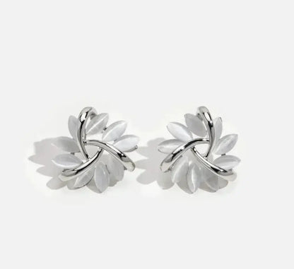 Stunning Gold Opal Petal Circle Stud Earrings