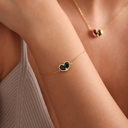 Eternal Birthstone Heart Necklace and Bracelet Set