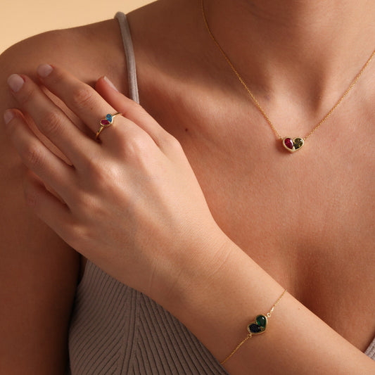 Eternal Birthstone Heart Necklace and Bracelet Set