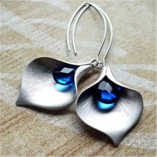 Silver Earrings with Blue Lotus Design