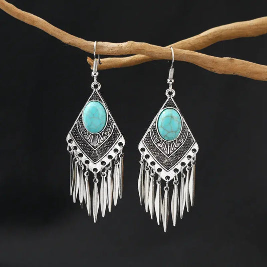 Retro Turquoise Tassel Earrings