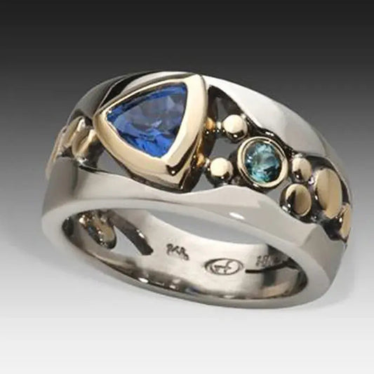 Charming Vintage Ring Adorned with Blue Crystal