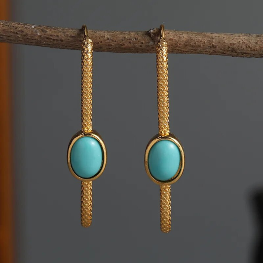 Chic Turquoise and Gold Stone Earrings