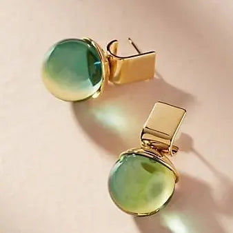 Gold Vintage Earrings Featuring Green Crystal Accents