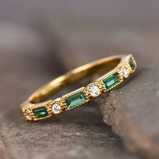 Antique Gold Ring with Green Zirconia