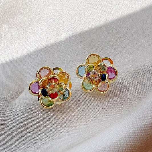 Chic Multicolored Crystal Floral Earrings