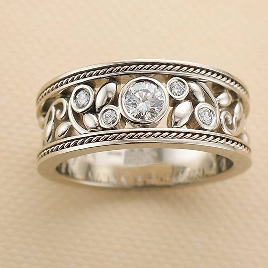 Elegant Silver Ring Adorned with Zirconia Gemstones