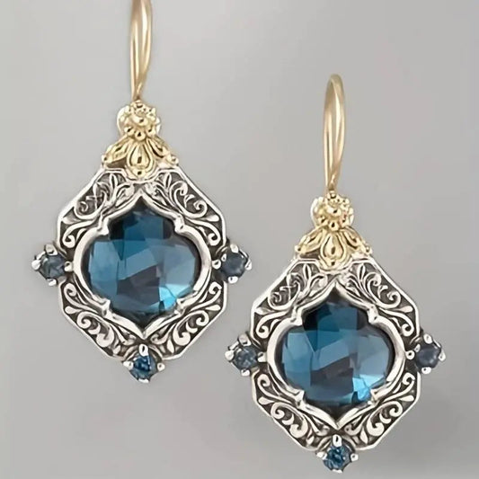 Gold and Silver Blue Crystal Earrings