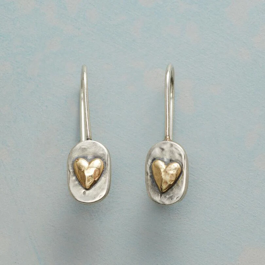SILVER AND GOLD HEART SHAPED EARRINGS