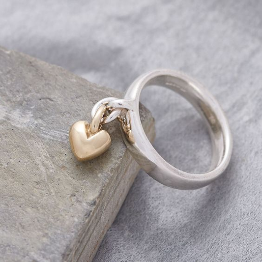 Retro Silver Heart Drop Ring