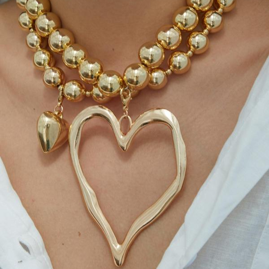 Set of 2 Heart-Shaped Beaded Necklaces