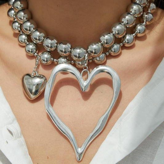 Set of 2 Heart-Shaped Beaded Necklaces