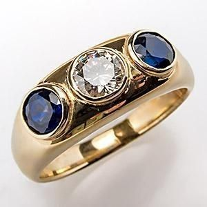 Classic Blue Inlaid Glass and Zirconia Gold Ring